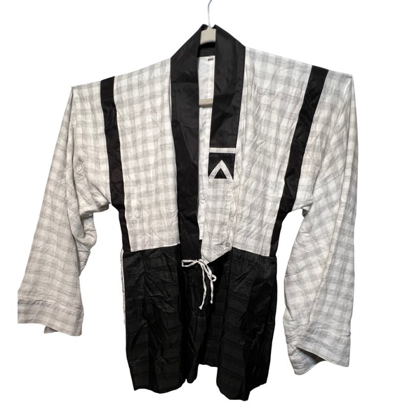 Kimono Robe Plaid Pattern Black White Women's Size L - Picture 1 of 10